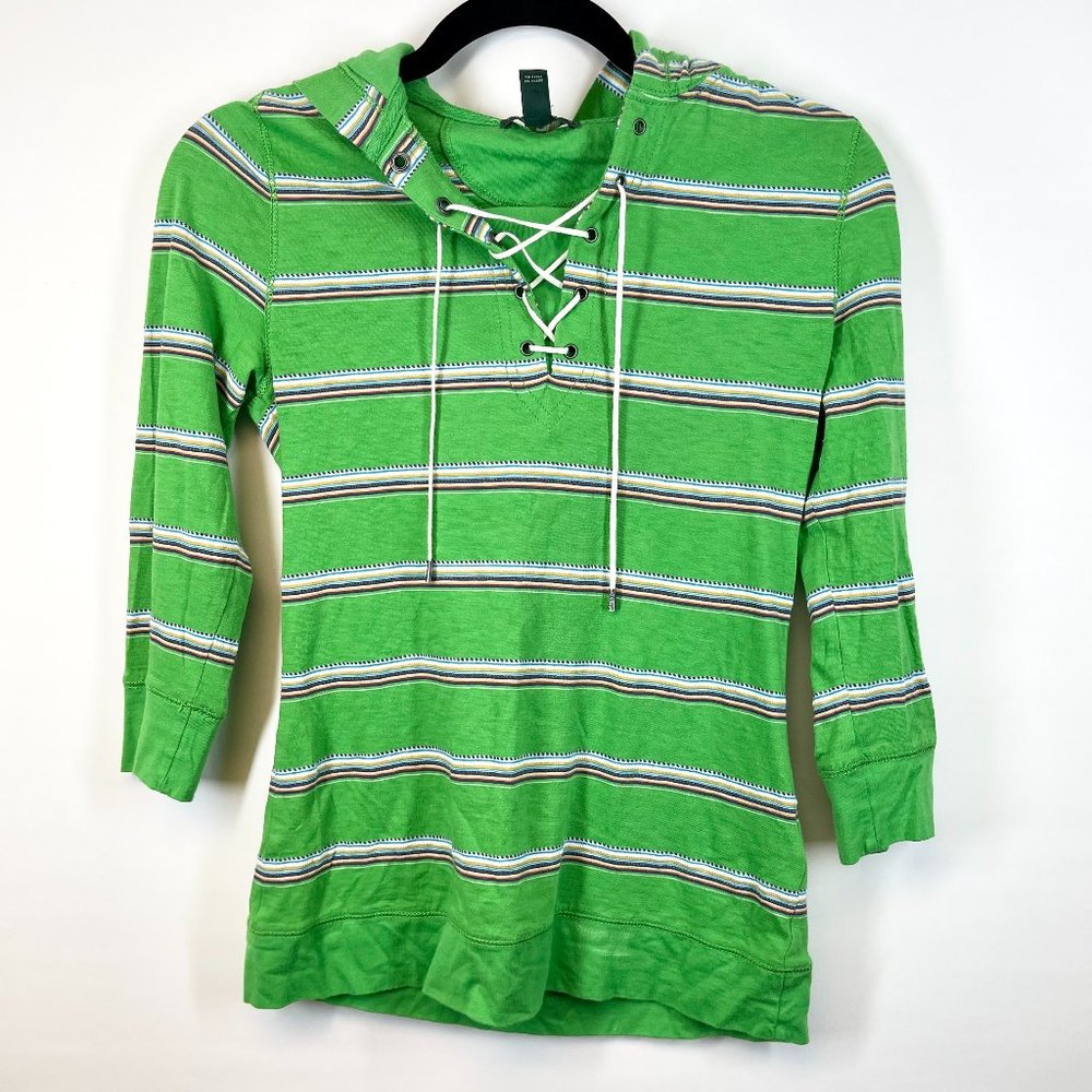 Lauren Ralph Lauren Jeans Co. Women's Green Striped Lace-up Hoodie Top Size XS
